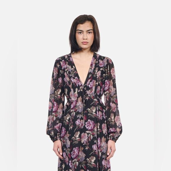 NWT The Kooples BLACK LONG FLORAL PRINT DRESS size 8 women's - Picture 4 of 16